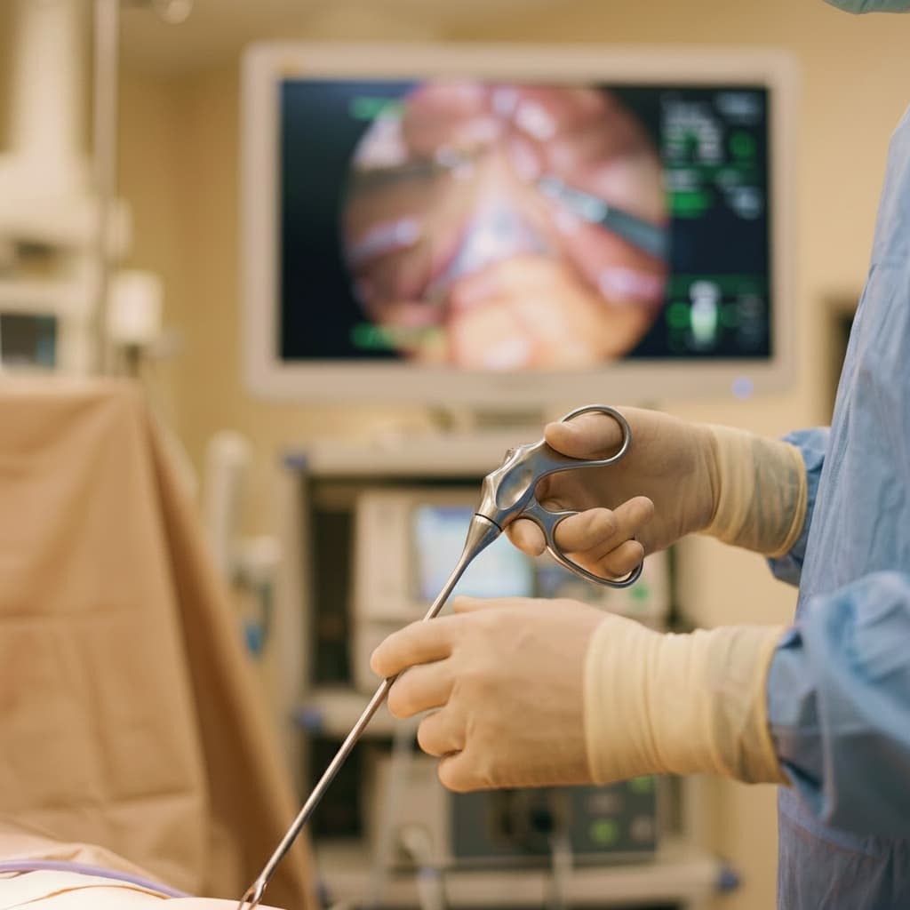 Cirurgia de simpatectomia por videotoracoscopia, com instrumentos guiados por câmera de alta definição